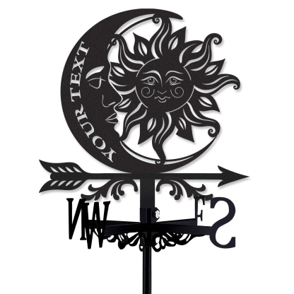 Personalized Sun Moon Metal Weather Vane with Custom Text, Celestial Roof Wind Direction Indicator Outdoor Yard Garden Decor