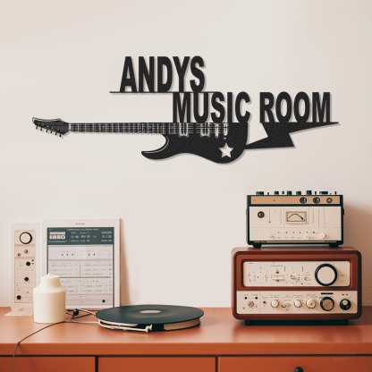 Personalized Electric Guitar Metal Sign, Custom Music Room Wall Art with Star and Lightning, Rock Gift for Him