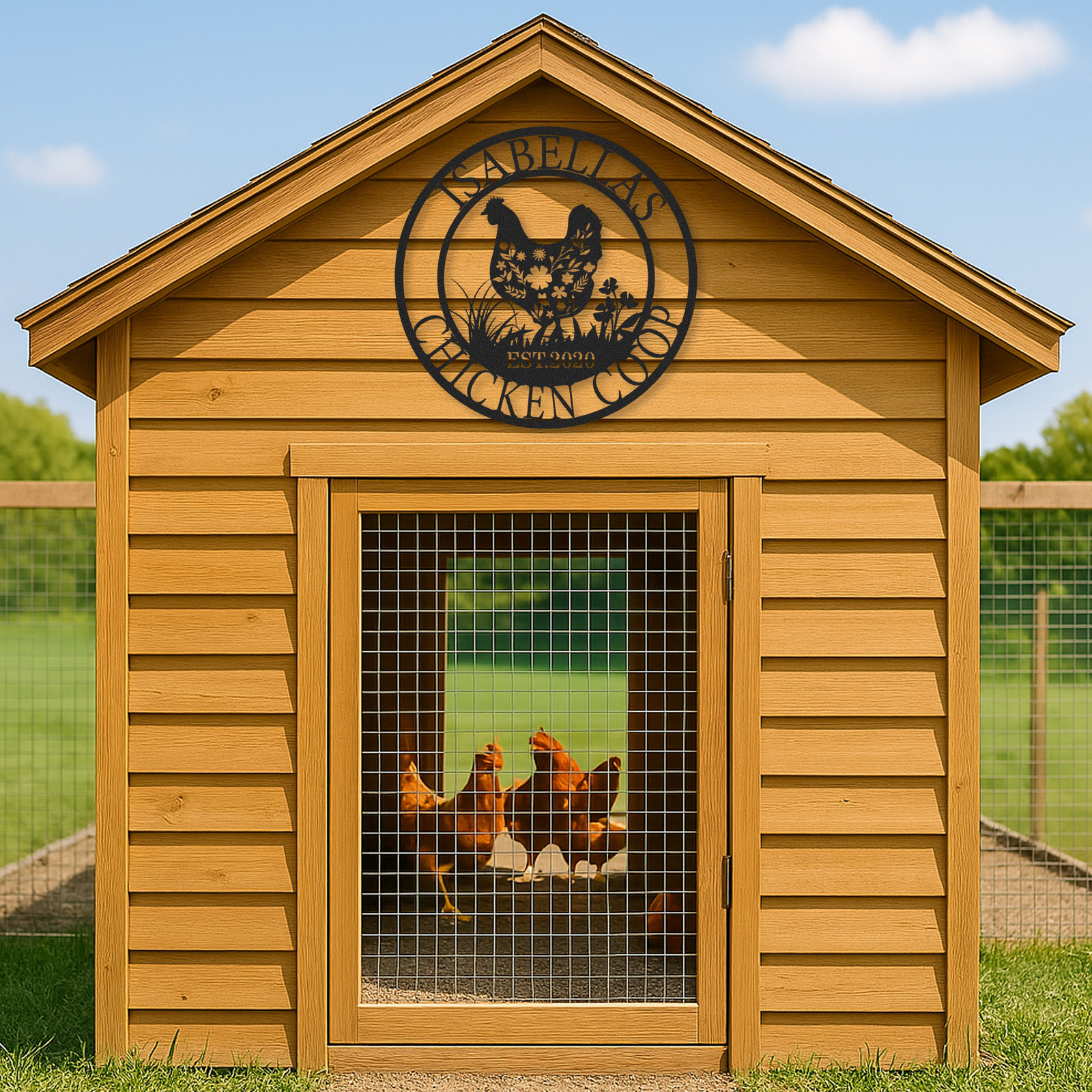 Custom Floral Chicken Coop Sign, Personalized Outdoor Metal Art for Hen House or Rustic Farm Gift