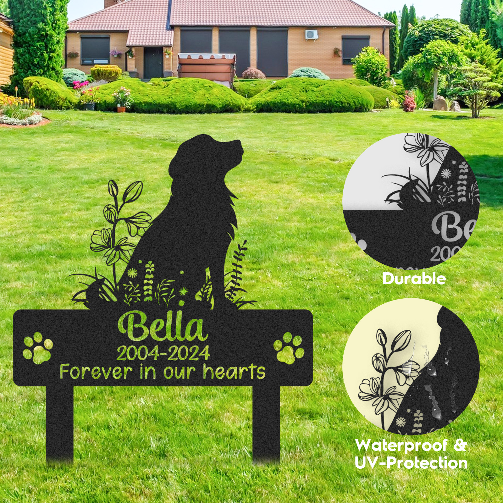 Custom Pet Memorial Garden Stake, Personalized Dog Silhouette Grave Marker with Name and Years, Outdoor Tribute Sign for Beloved Pets