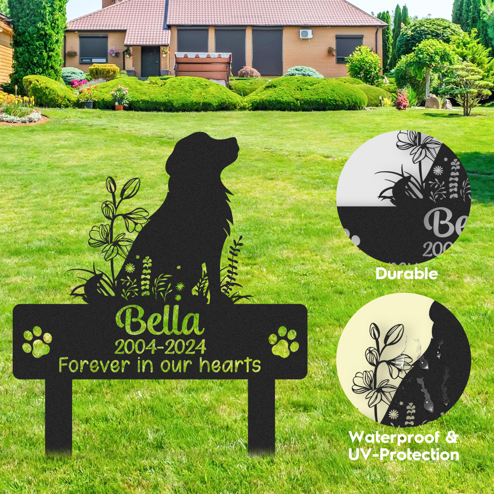 Custom Pet Memorial Garden Stake, Personalized Dog Silhouette Grave Marker with Name and Years, Outdoor Tribute Sign for Beloved Pets
