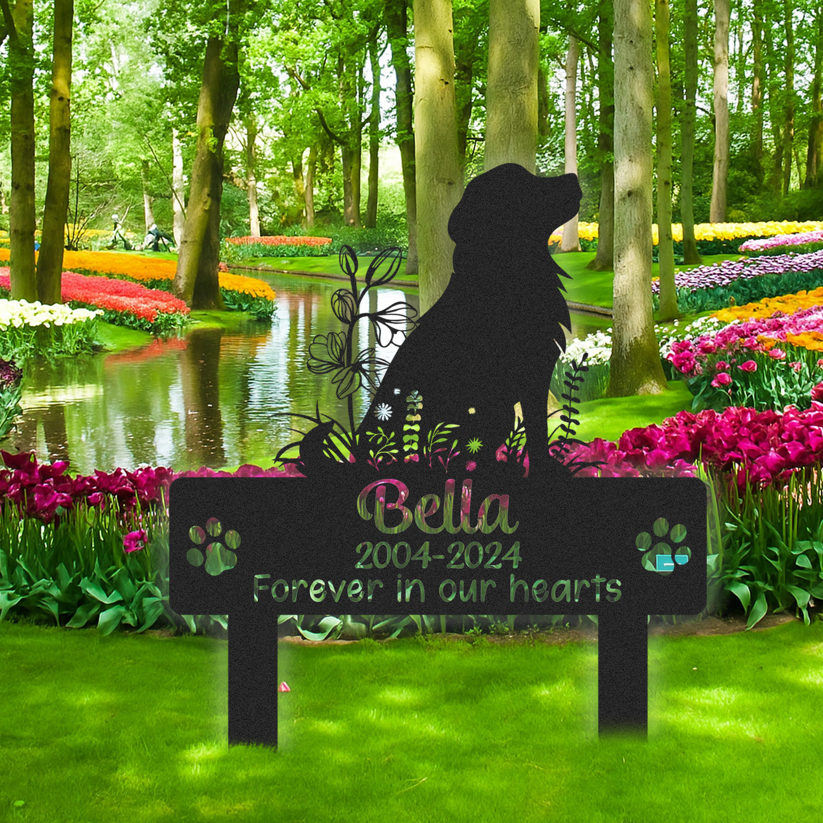 Custom Engraved Pet Memorial for Dog Lovers, Golden Retriever Grave Marker with Paw Print Design