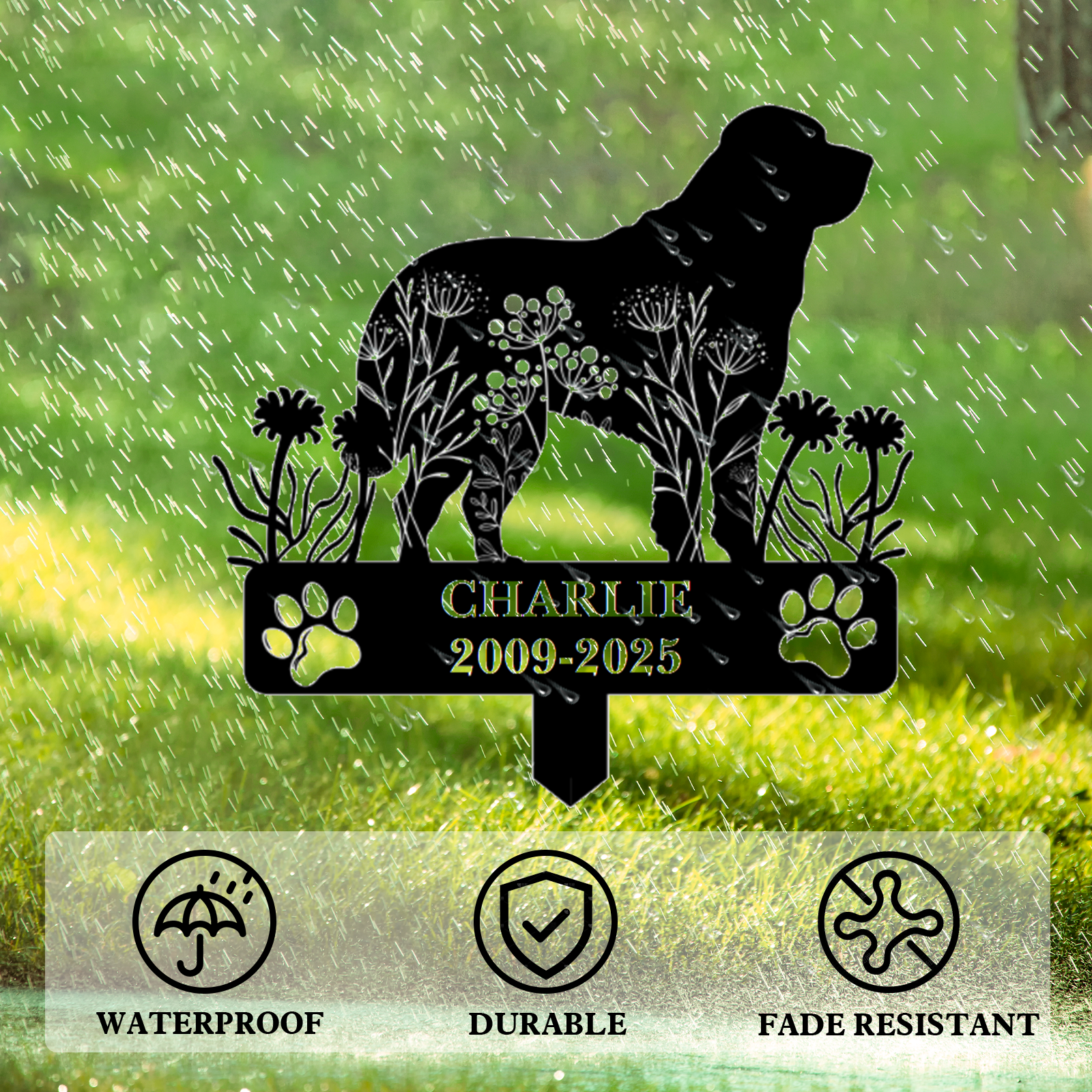 Custom Pet Memorial Garden Stake, Personalized Golden Retriever Silhouette Grave Marker with Name and Years, Outdoor Tribute Sign for Beloved Pets