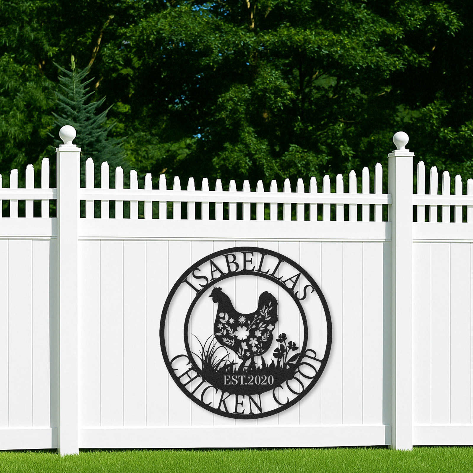 Custom Floral Chicken Coop Sign, Personalized Outdoor Metal Art for Hen House or Rustic Farm Gift