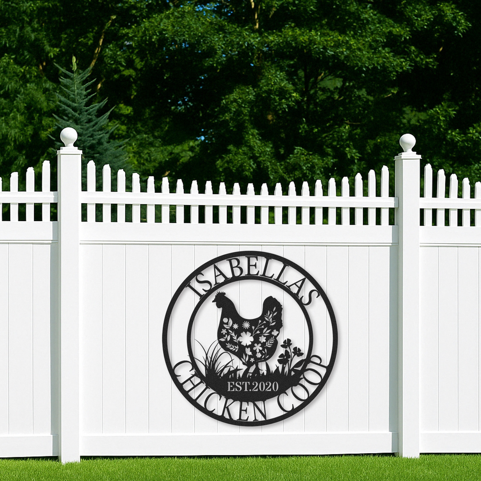 Custom Floral Chicken Coop Sign, Personalized Outdoor Metal Art for Hen House or Rustic Farm Gift