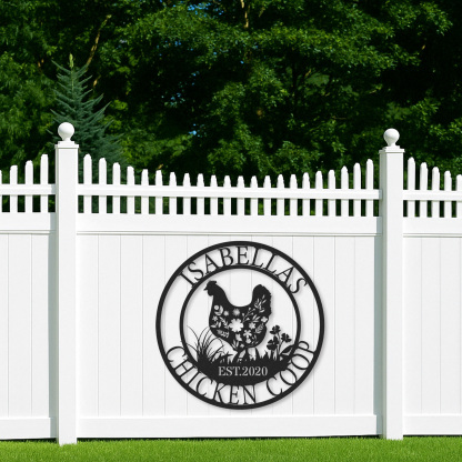 Custom Floral Chicken Coop Sign, Personalized Outdoor Metal Art for Hen House or Rustic Farm Gift