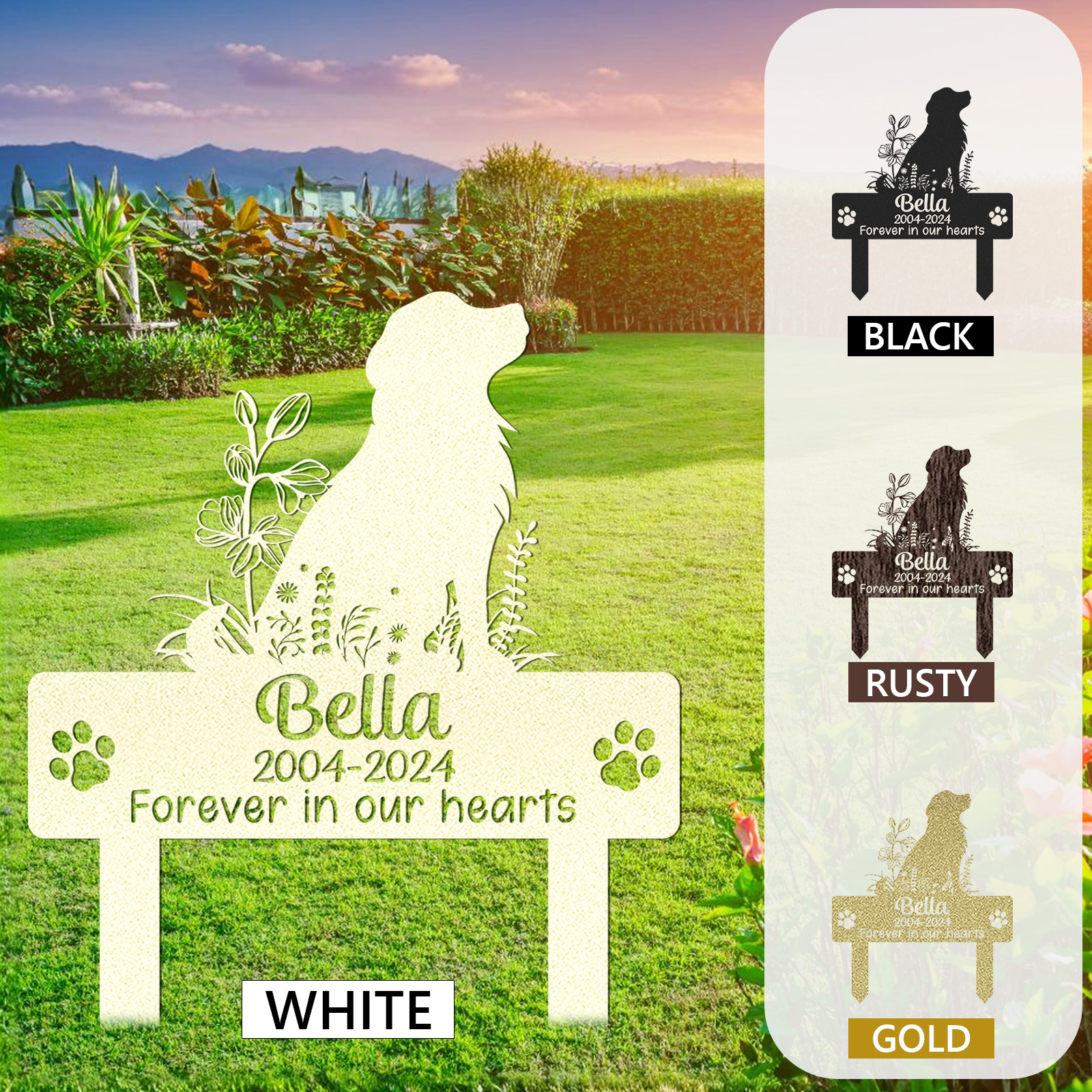 Custom Pet Memorial Garden Stake, Personalized Dog Silhouette Grave Marker with Name and Years, Outdoor Tribute Sign for Beloved Pets