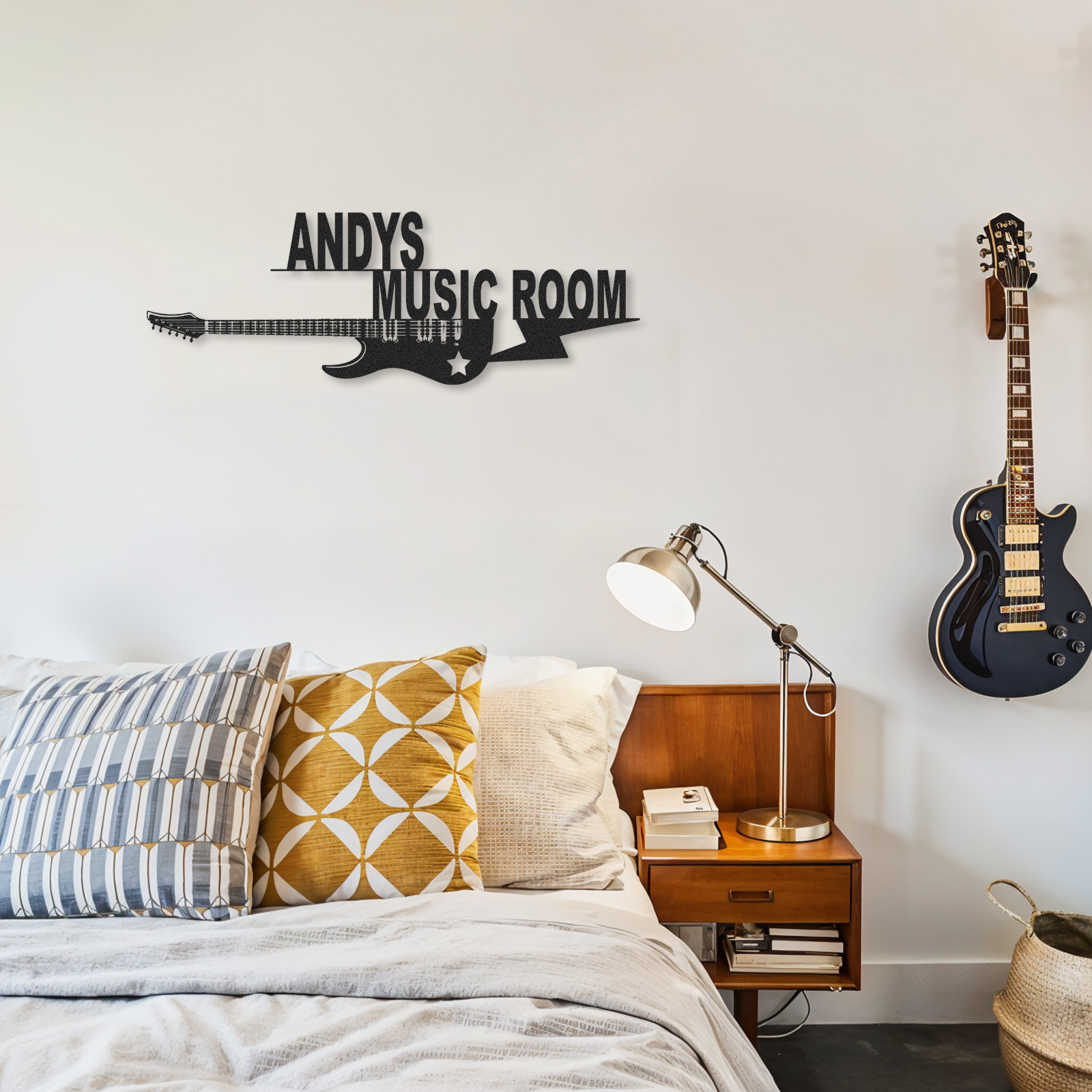 Personalized Electric Guitar Metal Sign, Custom Music Room Wall Art with Star and Lightning, Rock Gift for Him