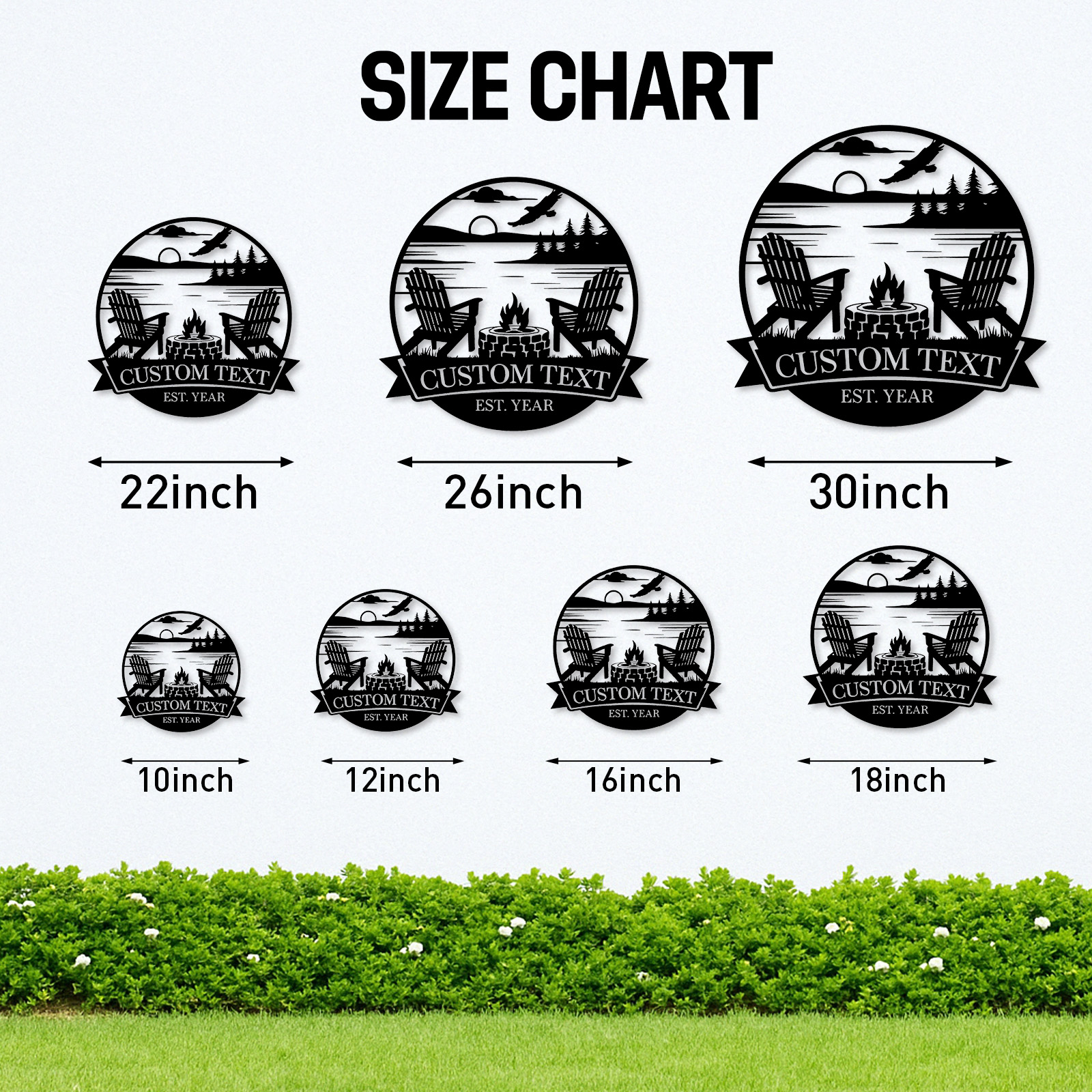 Custom Lake Campfire Metal Sign, Personalized Adirondack Chair and Firepit Wall Art for Cabin, Porch or Backyard Outdoor Decor