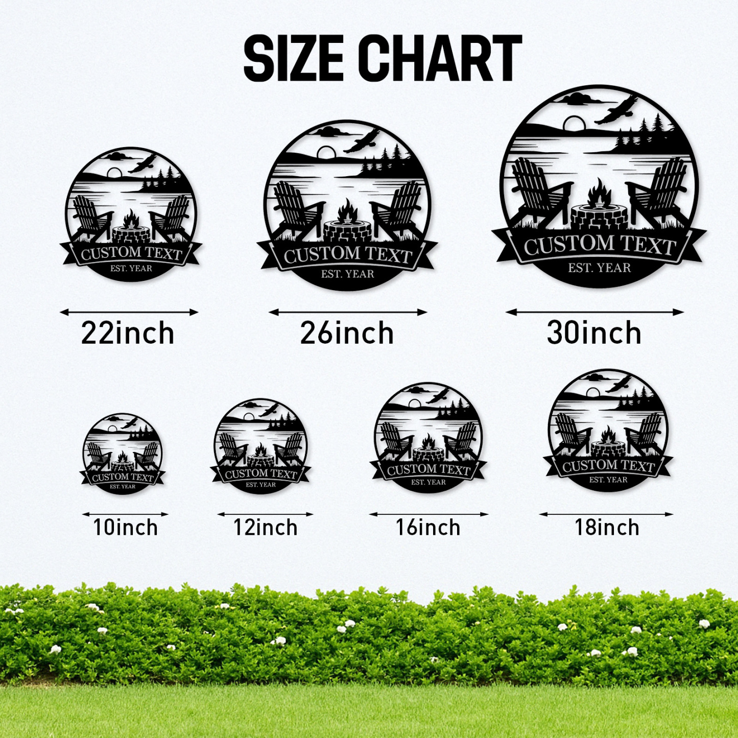 Custom Lake Campfire Metal Sign, Personalized Adirondack Chair and Firepit Wall Art for Cabin, Porch or Backyard Outdoor Decor