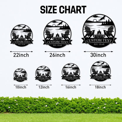 Custom Lake Campfire Metal Sign, Personalized Adirondack Chair and Firepit Wall Art for Cabin, Porch or Backyard Outdoor Decor