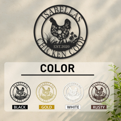 Custom Floral Chicken Coop Sign, Personalized Outdoor Metal Art for Hen House or Rustic Farm Gift