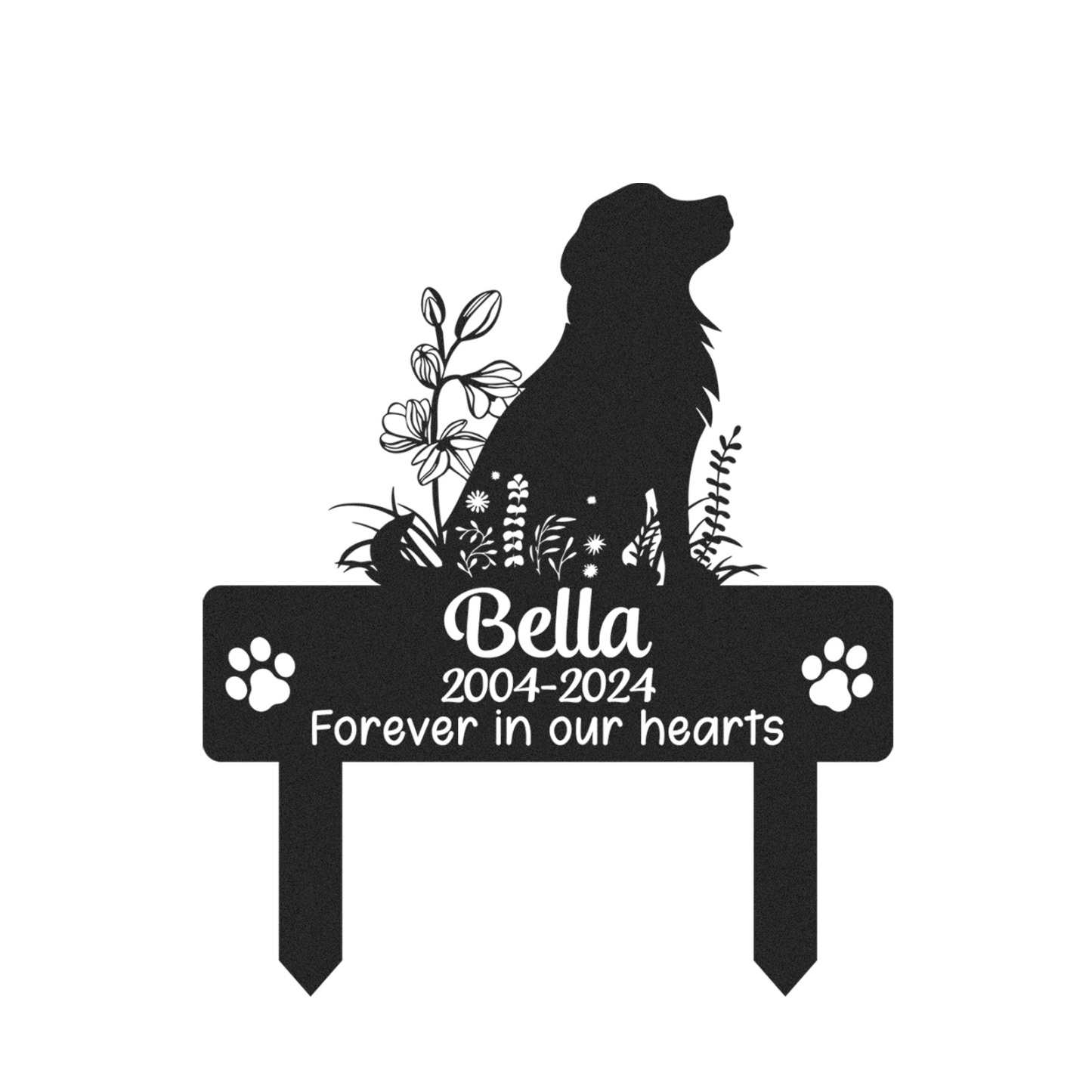 Custom Pet Memorial Garden Stake, Personalized Dog Silhouette Grave Marker with Name and Years, Outdoor Tribute Sign for Beloved Pets