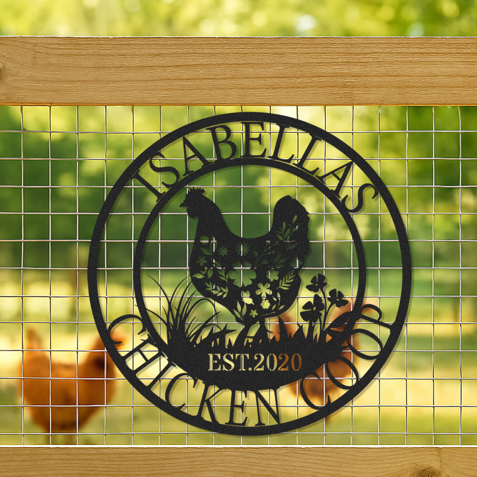 Custom Floral Chicken Coop Sign, Personalized Outdoor Metal Art for Hen House or Rustic Farm Gift