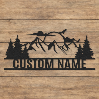 Personalized Eagle Mountain Metal Sign, Custom Name Woodland Cabin Decor for Nature Lovers