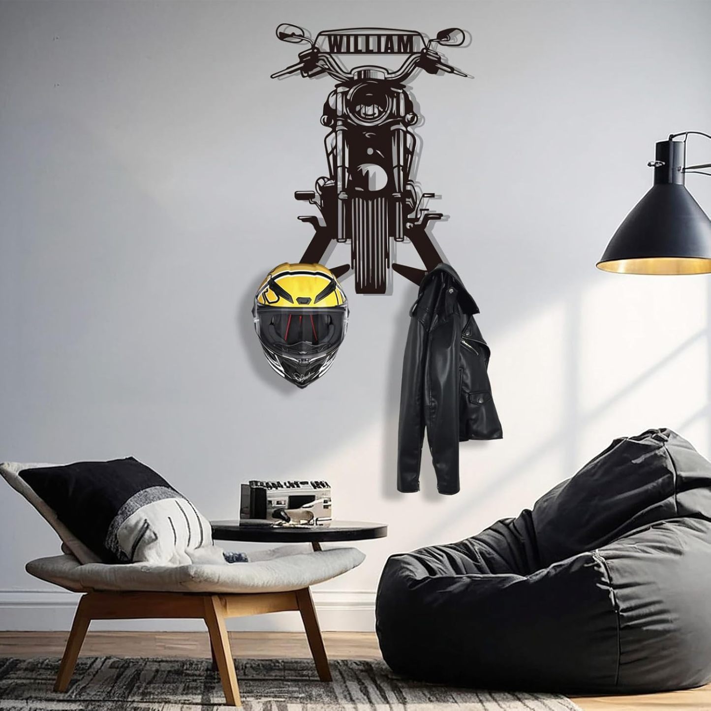 Custom Name Iron Helmet Hanger ,Durable Wall-Mounted Rack for Bikers-MetalsignX