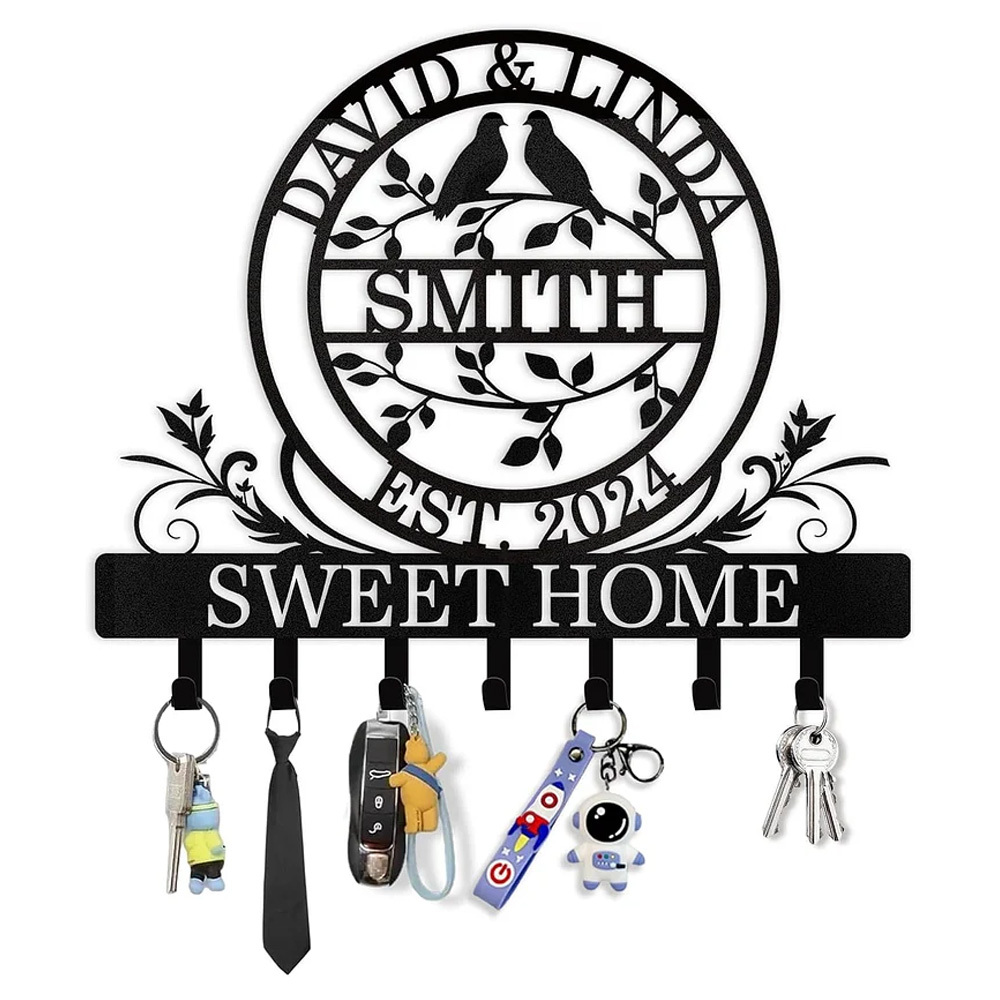 Personalized Couple's Name Key Rack Coat Rack, Metal Key Holder, Housewarming Gifts-MetalsignX