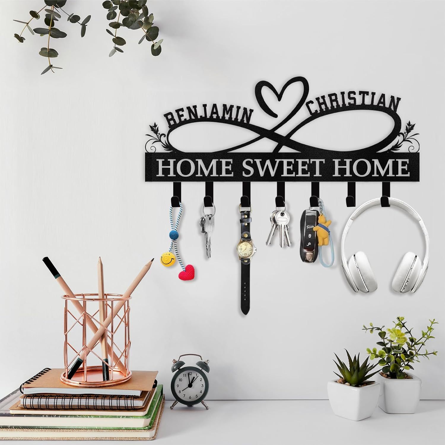 Custom Name Metal Key Holder Wall Mount, Organizer Rack for Home Entryway-MetalsignX