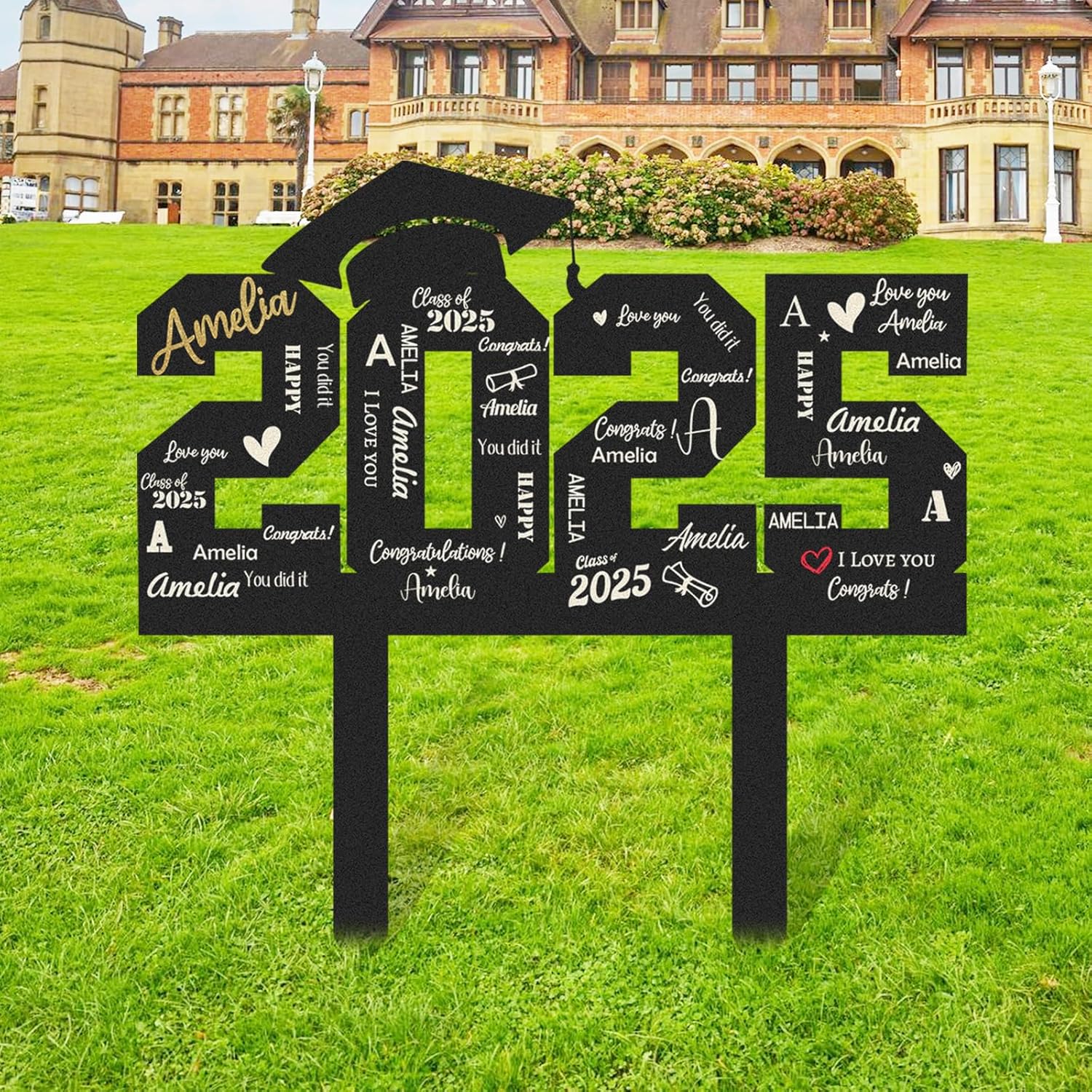  Custom Graduation Decorations Yard Sign, Senior Yard Signs Class of 2025, Custom Signs Outdoor Metal, Yard Sign Stakes Metal, Grad Gifts, Graduate Decorations for College High School