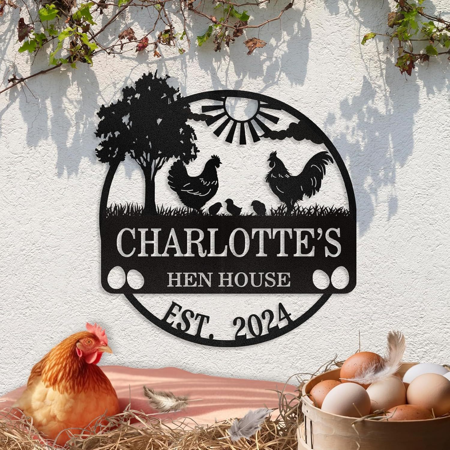 Personalized Metal Chicken Coop Signs Outdoor, Cusotm Fluffy Butt Hut Chicken Coop Sign, Chicken Coop Accessories, Funny Signs for Chicken Coops, Farmhouse Wall Decor for Lawn, Yard, Patio, Garden