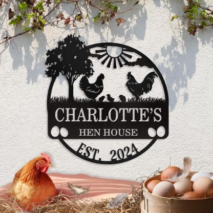 Personalized Metal Chicken Coop Signs Outdoor, Cusotm Fluffy Butt Hut Chicken Coop Sign, Chicken Coop Accessories, Funny Signs for Chicken Coops, Farmhouse Wall Decor for Lawn, Yard, Patio, Garden