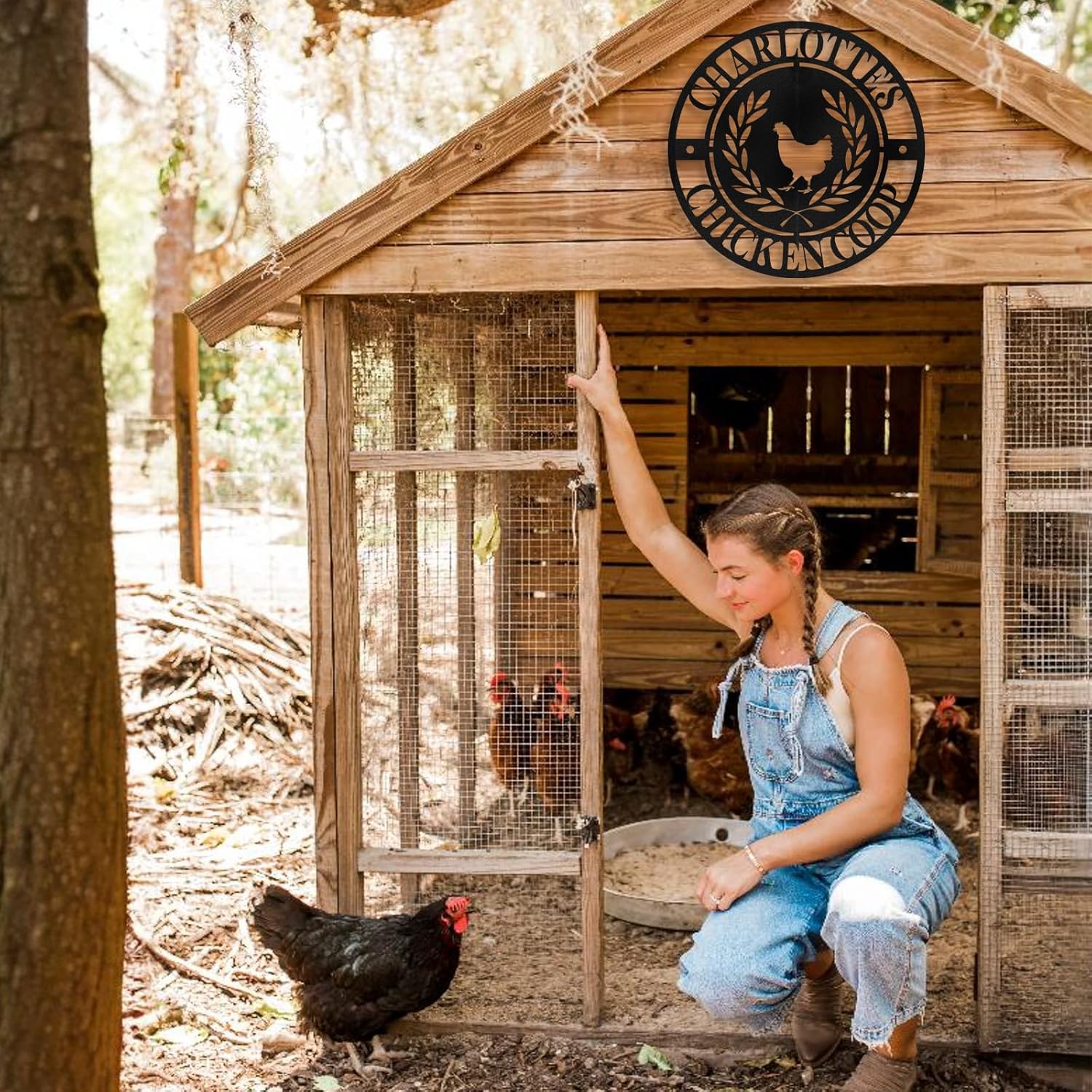 Personalized Metal Chicken Coop Signs Outdoor, Cusotm Fluffy Butt Hut Chicken Coop Sign, Chicken Coop Accessories, Funny Signs for Chicken Coops, Farmhouse Wall Decor for Lawn, Yard, Patio, Garden
