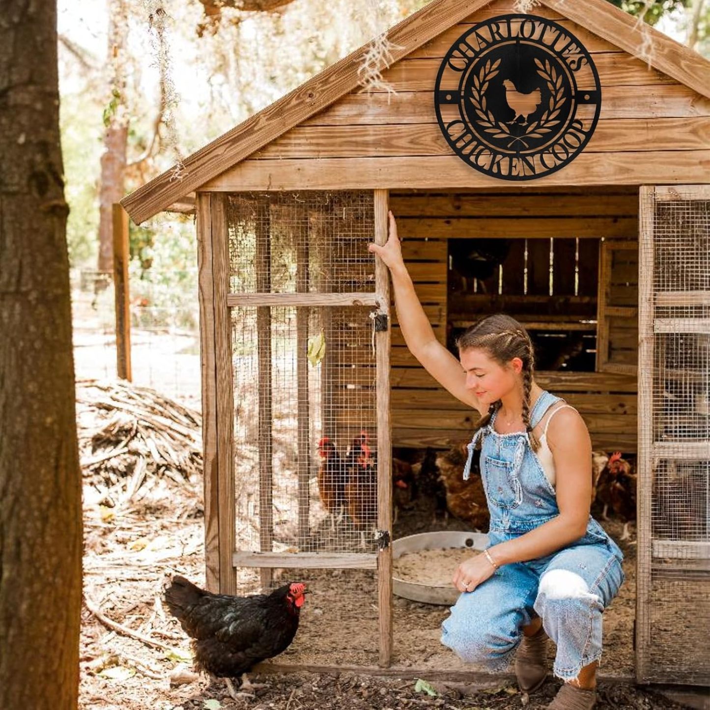 Personalized Metal Chicken Coop Signs Outdoor, Cusotm Fluffy Butt Hut Chicken Coop Sign, Chicken Coop Accessories, Funny Signs for Chicken Coops, Farmhouse Wall Decor for Lawn, Yard, Patio, Garden