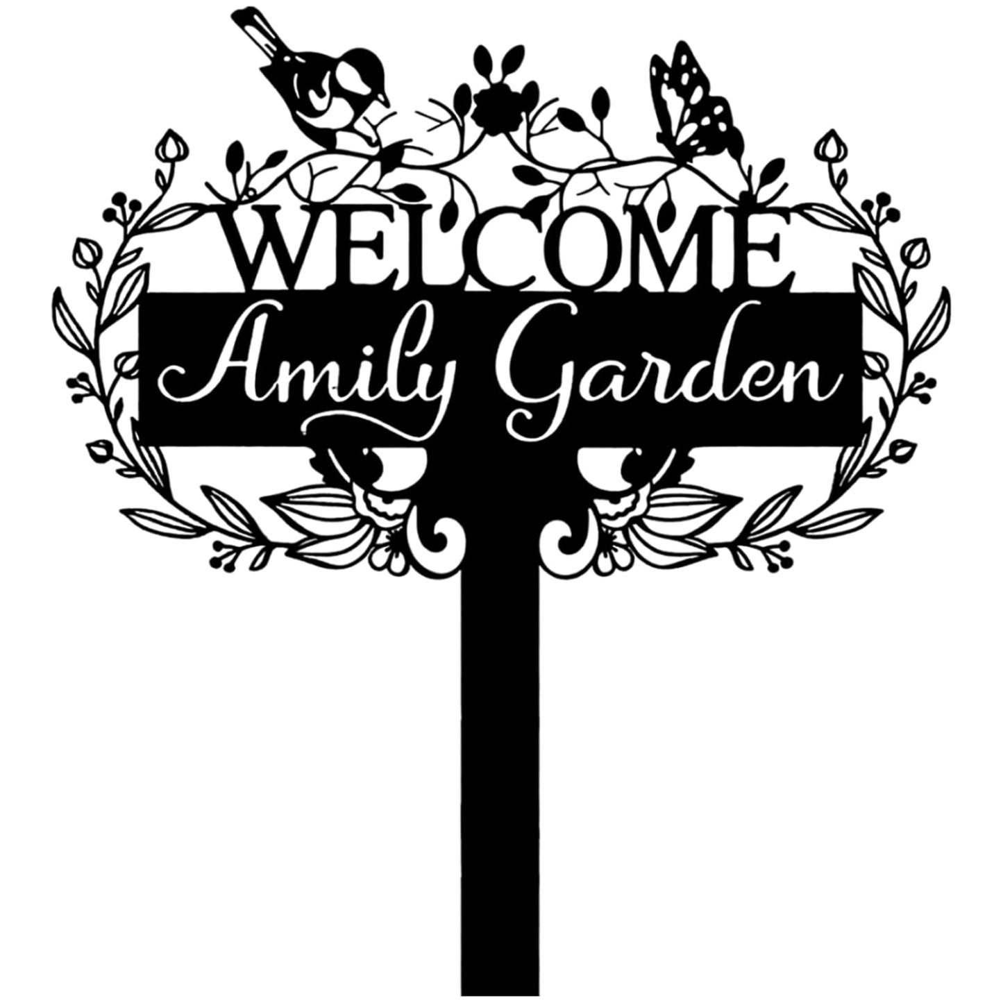 Custom Metal Garden Sign, Customized Butterfly Bird Garden Name Sign, Personalized Garden Signs-MetalsignX