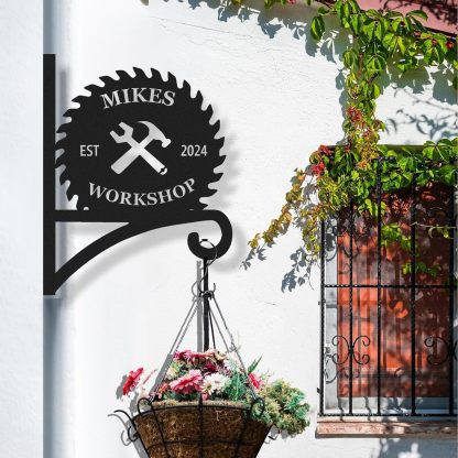 Personalized Work Shop Metal Plant Hanger, Customizable Decorative Wall Hanger Indoor Outdoor-MetalsignX