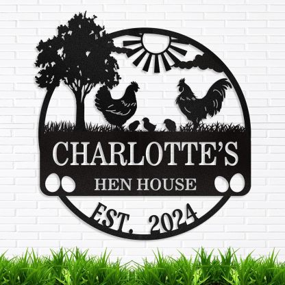 Personalized Metal Chicken Coop Signs Outdoor, Cusotm Fluffy Butt Hut Chicken Coop Sign, Chicken Coop Accessories, Funny Signs for Chicken Coops, Farmhouse Wall Decor for Lawn, Yard, Patio, Garden