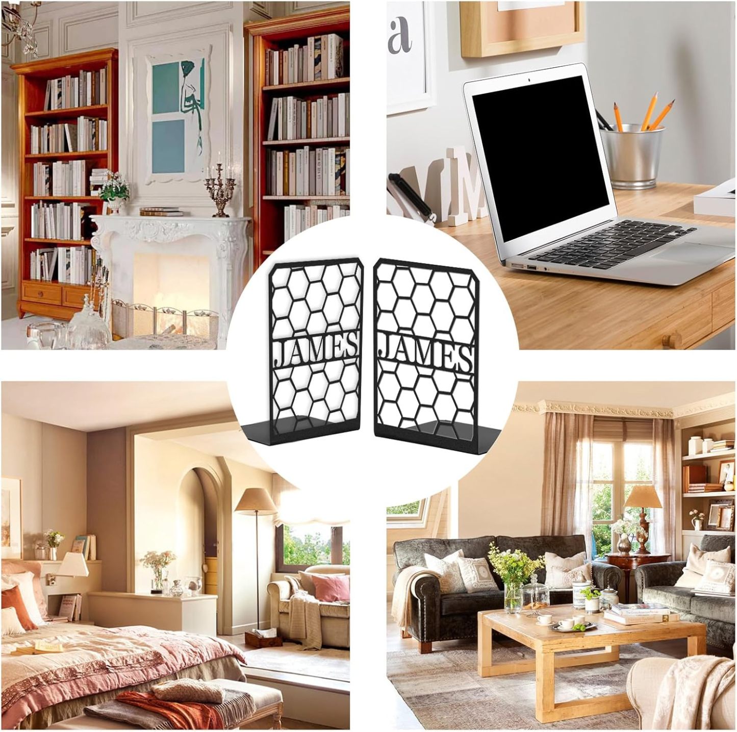 Custom Deer Metal Book Ends, Forest Theme Bookends for Shelves Decorative, Heavy Duty Bookend Stopper, Deer Cabin Decor, Book Organizer for Desk, Black Book Holders for Home Office, Hunter Gifts