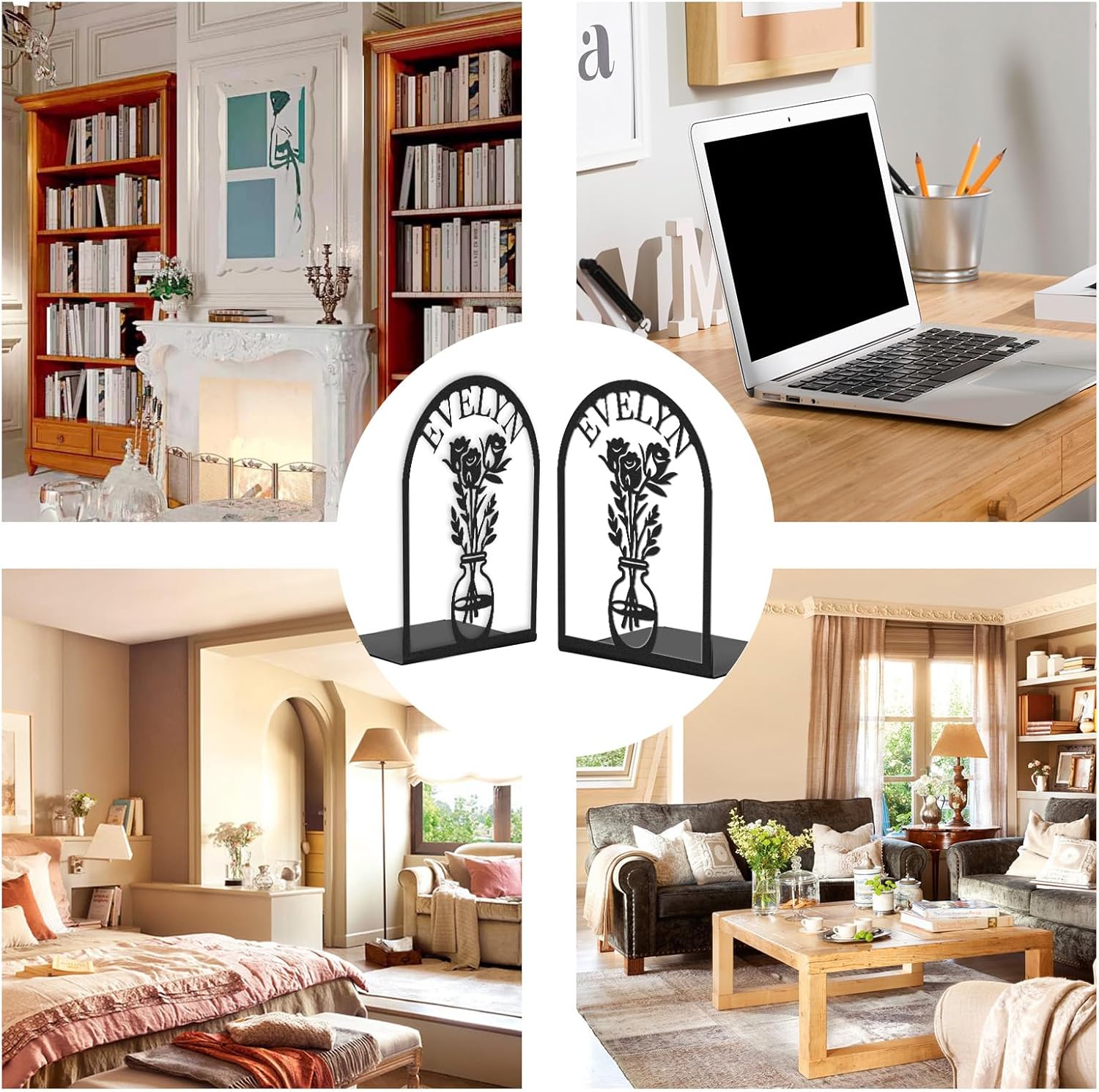 Custom Deer Metal Book Ends, Forest Theme Bookends for Shelves Decorative, Heavy Duty Bookend Stopper, Deer Cabin Decor, Book Organizer for Desk, Black Book Holders for Home Office, Hunter Gifts