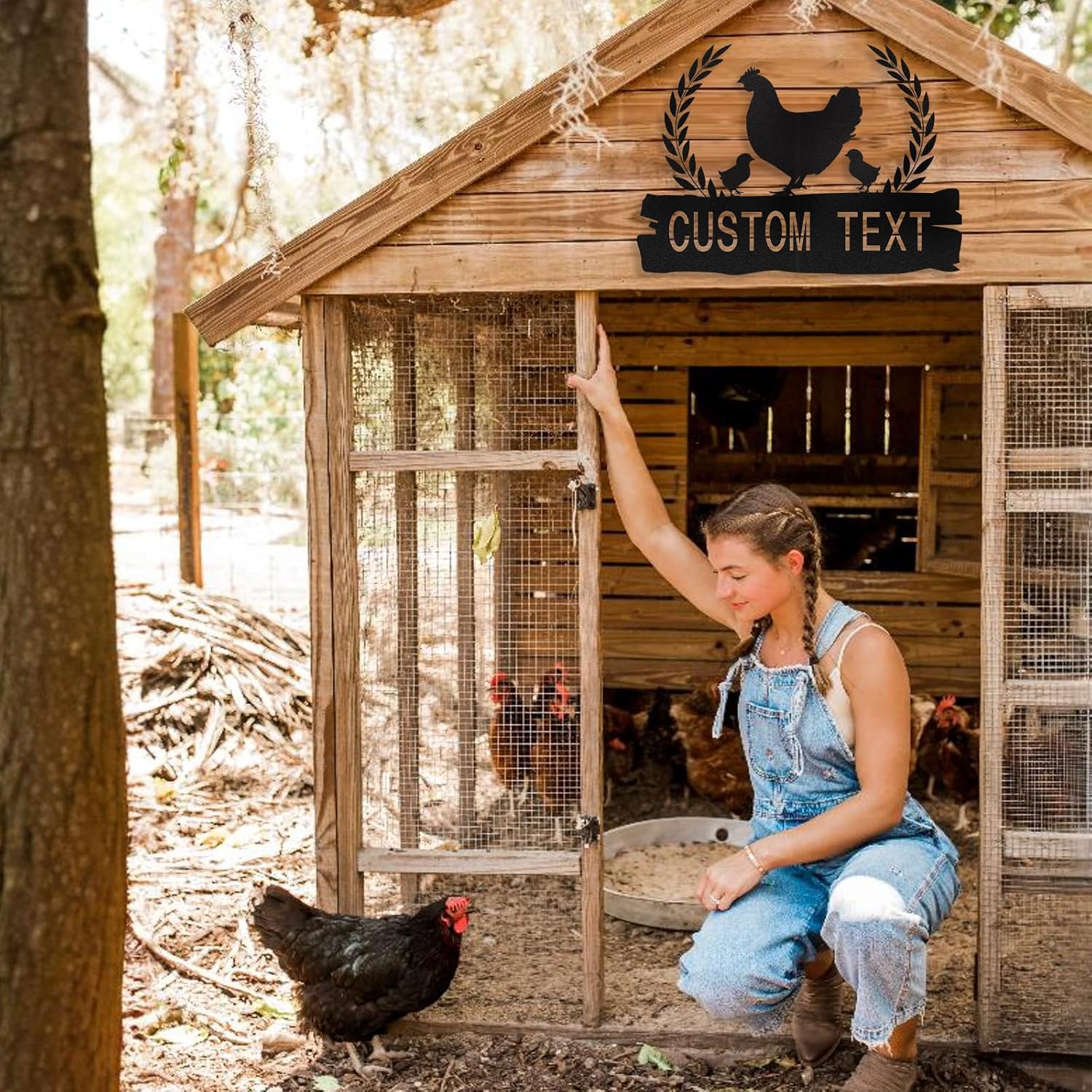 Personalized Metal Chicken Coop Signs Outdoor, Cusotm Fluffy Butt Hut Chicken Coop Sign, Chicken Coop Accessories, Funny Signs for Chicken Coops, Farmhouse Wall Decor for Lawn, Yard, Patio, Garden