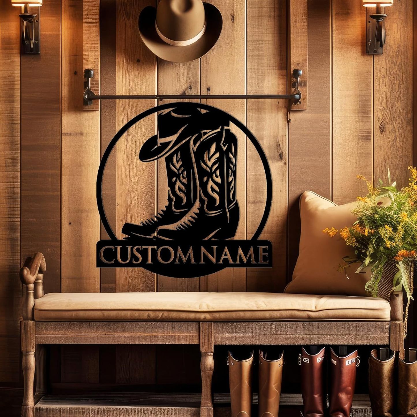 Personalized Western Wall Decor Metal Signs, Rustic Cowboy Couple Silhouette, Cowboy Metal Name Sign Customized, Vintage Howdy Wall Art Gifts for Home Bedroom Speakeasy Decor Color01
