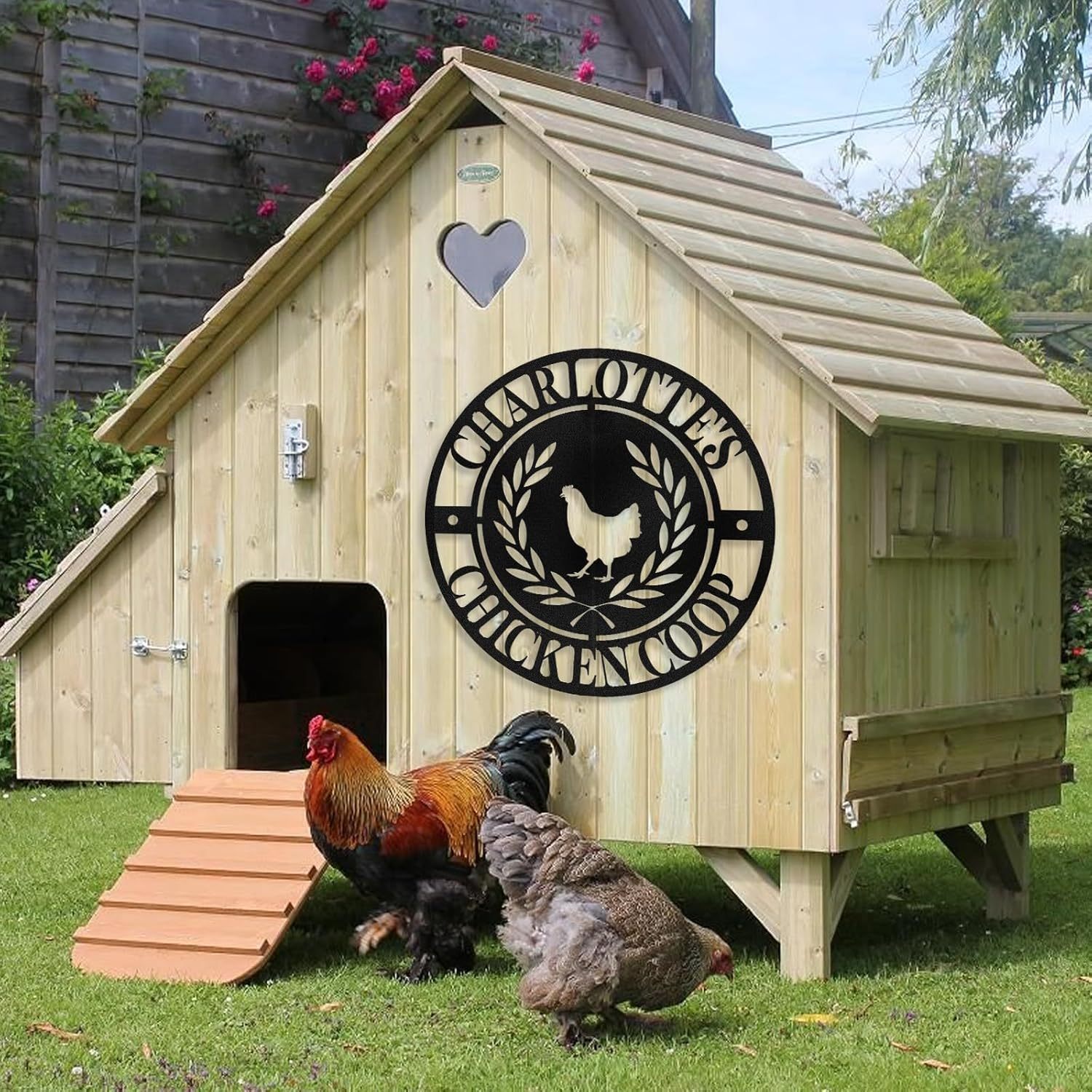 Personalized Metal Chicken Coop Signs Outdoor, Cusotm Fluffy Butt Hut Chicken Coop Sign, Chicken Coop Accessories, Funny Signs for Chicken Coops, Farmhouse Wall Decor for Lawn, Yard, Patio, Garden