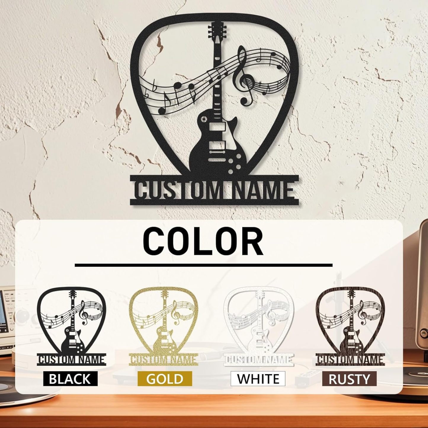 Personalized Guitar Metal Sign, Metal Signs Customized, Musical Note Wall Decor, Funny Music Wall Art, Custom Name Music Sign for Indoor & Outdoor Decorations, Gifts for Musicians, Home Decor