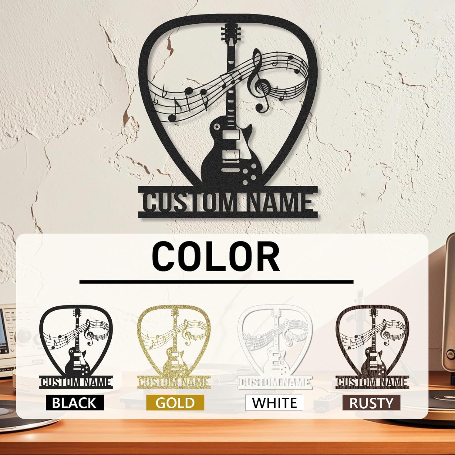 Personalized Guitar Metal Sign, Metal Signs Customized, Musical Note Wall Decor, Funny Music Wall Art, Custom Name Music Sign for Indoor & Outdoor Decorations, Gifts for Musicians, Home Decor