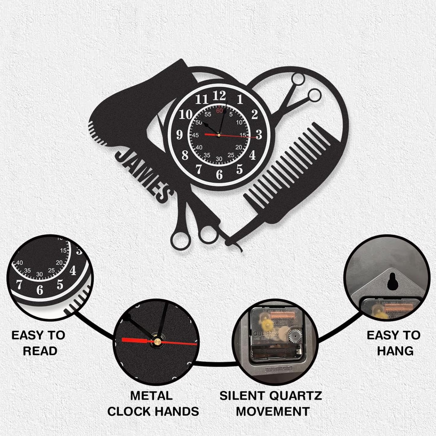 Personalized Large Outdoor Clock, Custom Motorcycle Wall Clock with Name, Modern Metal Wall Art, Battery Operated, Silent Non Ticking Clock for Garage Workshop Farmhouse Man Cave, Gifts for Men