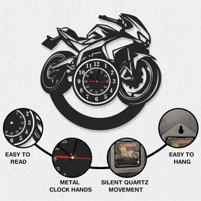Personalized Large Outdoor Clock, Custom Motorcycle Wall Clock with Name, Modern Metal Wall Art, Battery Operated, Silent Non Ticking Clock for Garage Workshop Farmhouse Man Cave, Gifts for Men