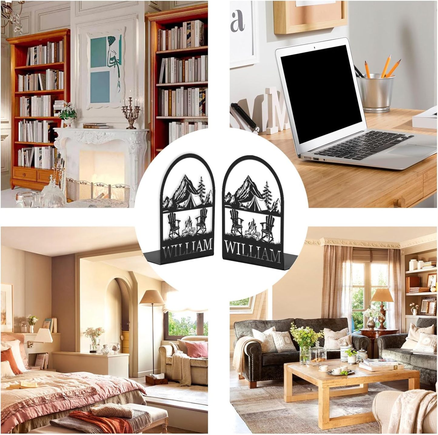 Custom Deer Metal Book Ends, Forest Theme Bookends for Shelves Decorative, Heavy Duty Bookend Stopper, Deer Cabin Decor, Book Organizer for Desk, Black Book Holders for Home Office, Hunter Gifts