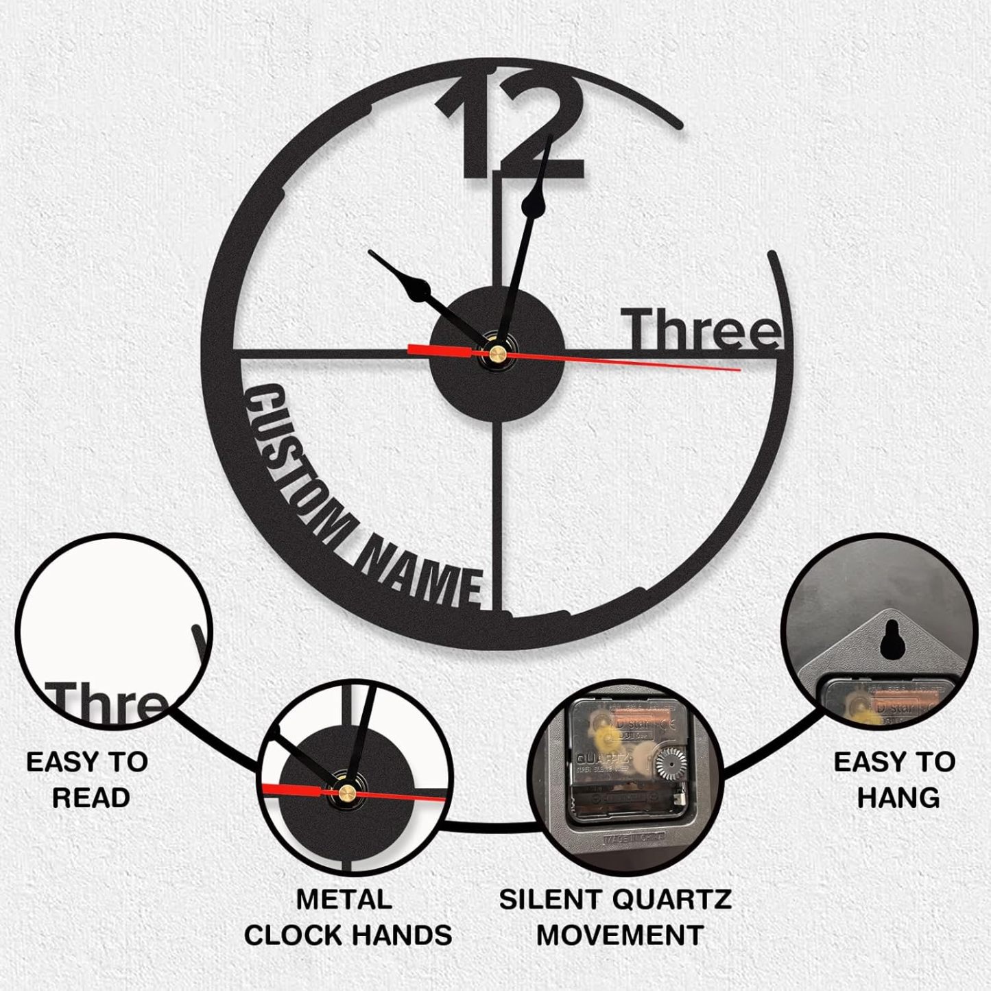 Personalized Large Outdoor Clock, Custom Motorcycle Wall Clock with Name, Modern Metal Wall Art, Battery Operated, Silent Non Ticking Clock for Garage Workshop Farmhouse Man Cave, Gifts for Men