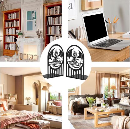 Custom Deer Metal Book Ends, Forest Theme Bookends for Shelves Decorative, Heavy Duty Bookend Stopper, Deer Cabin Decor, Book Organizer for Desk, Black Book Holders for Home Office, Hunter Gifts