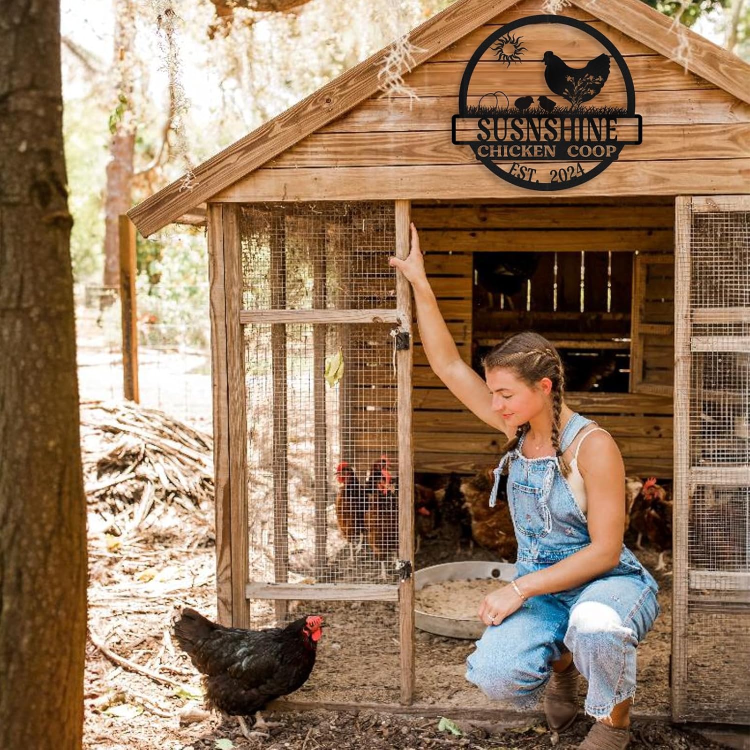Personalized Metal Chicken Coop Signs Outdoor, Cusotm Fluffy Butt Hut Chicken Coop Sign, Chicken Coop Accessories, Funny Signs for Chicken Coops, Farmhouse Wall Decor for Lawn, Yard, Patio, Garden
