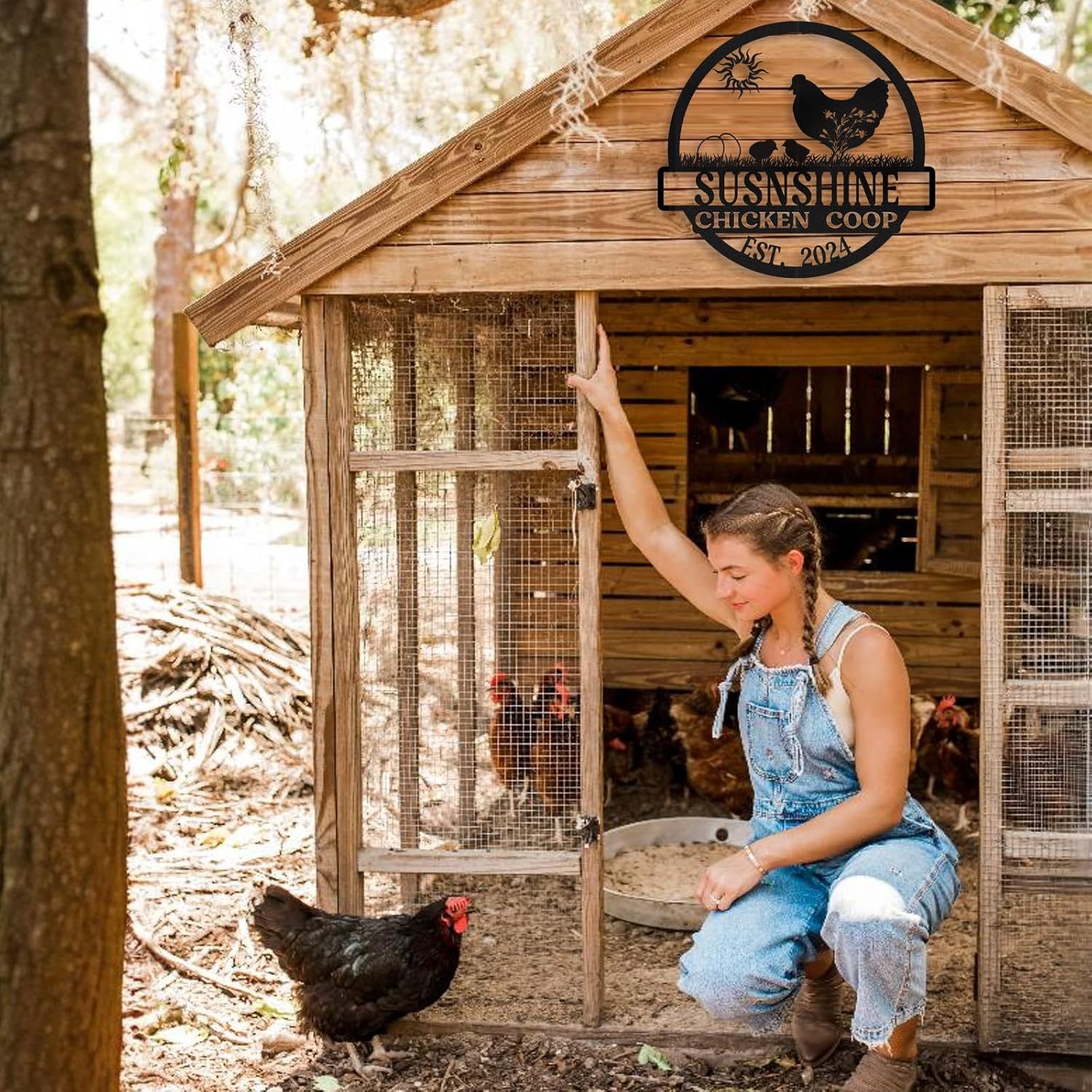 Personalized Metal Chicken Coop Signs Outdoor, Cusotm Fluffy Butt Hut Chicken Coop Sign, Chicken Coop Accessories, Funny Signs for Chicken Coops, Farmhouse Wall Decor for Lawn, Yard, Patio, Garden