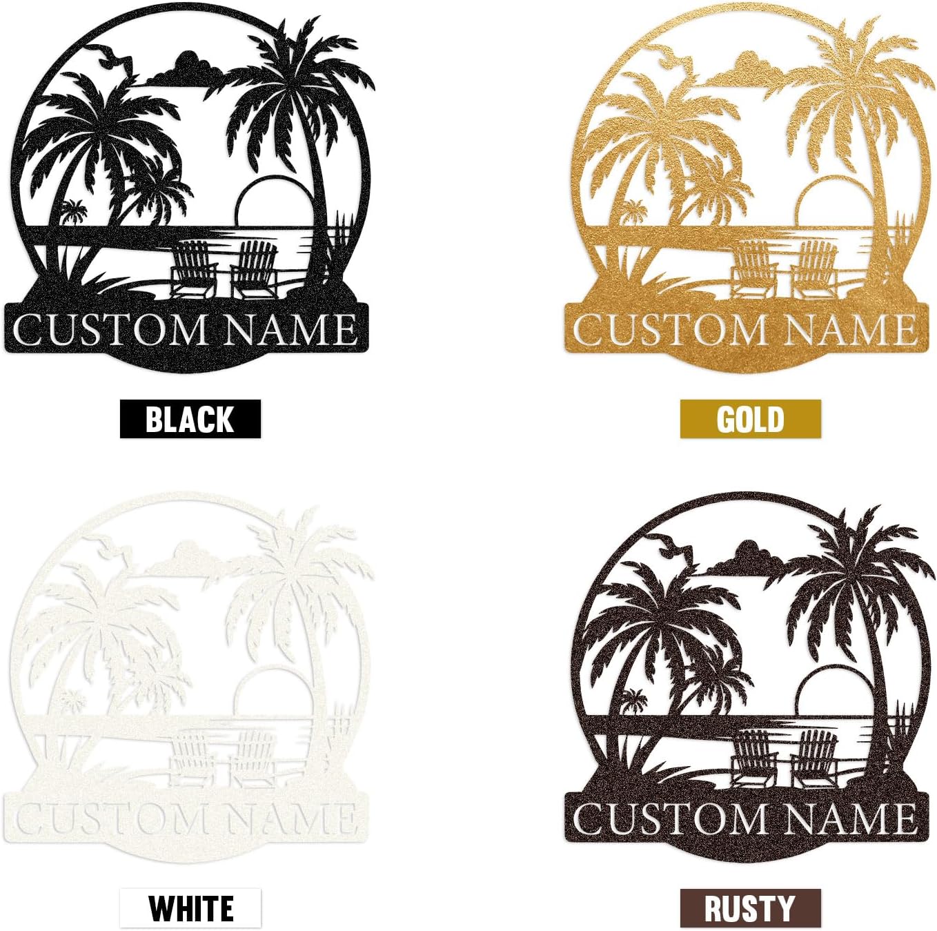 Personalized Beach Metal Sign, Custom Monogram Name Pool signs, Palm Trees Metal Sign for Outdoors