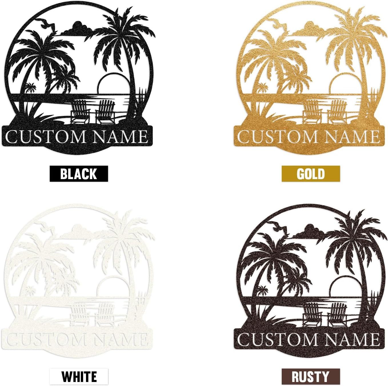 Personalized Beach Metal Sign, Custom Monogram Name Pool signs, Palm Trees Metal Sign for Outdoors