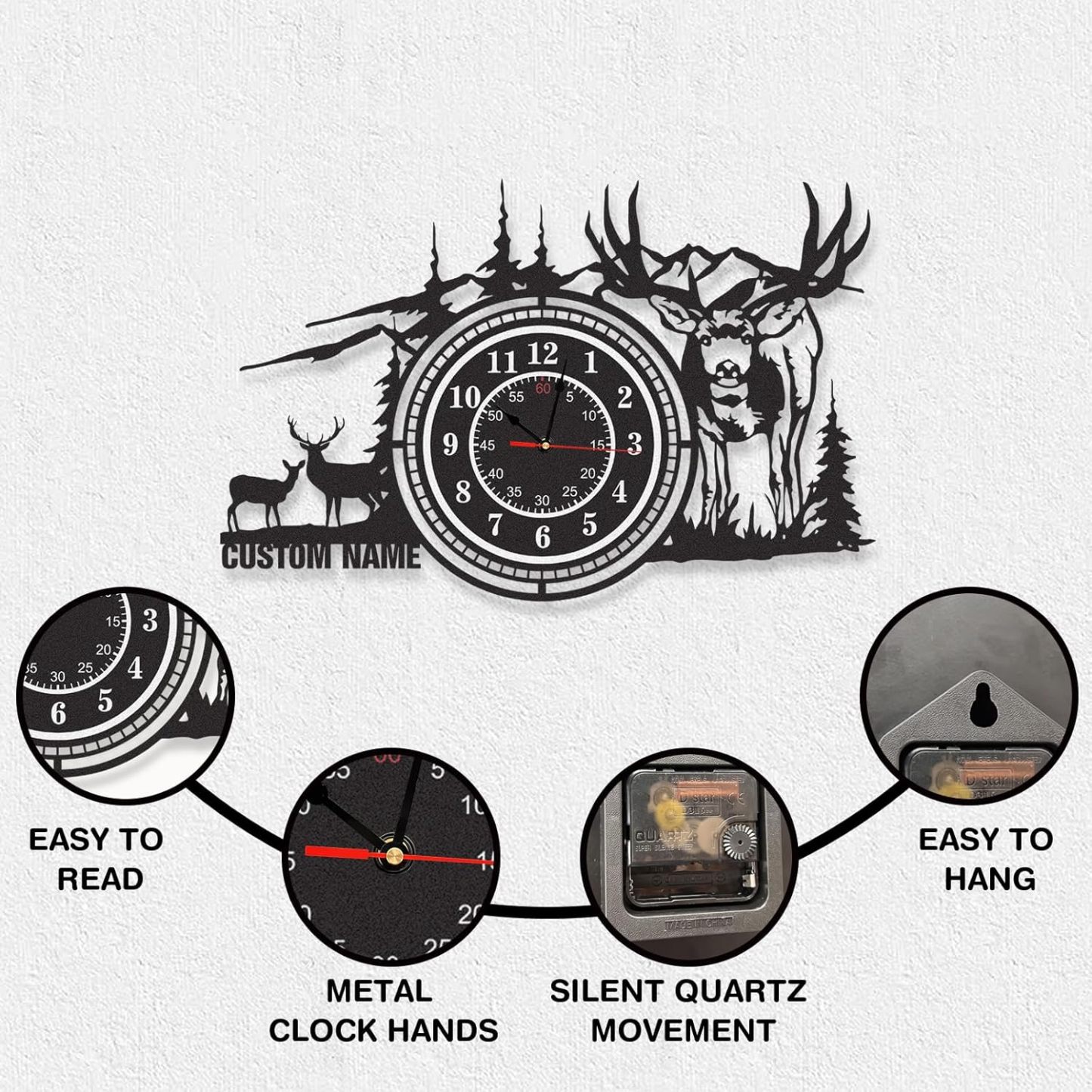 Personalized Large Outdoor Clock, Custom Motorcycle Wall Clock with Name, Modern Metal Wall Art, Battery Operated, Silent Non Ticking Clock for Garage Workshop Farmhouse Man Cave, Gifts for Men