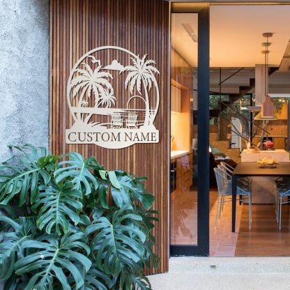 Personalized Beach Metal Sign, Custom Monogram Name Pool signs, Palm Trees Metal Sign for Outdoors