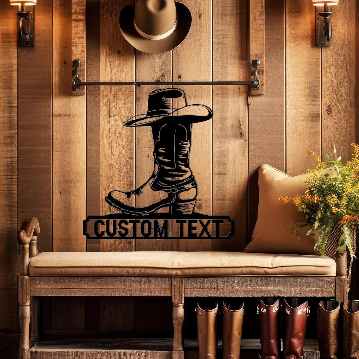 Personalized Western Wall Decor Metal Signs, Rustic Cowboy Couple Silhouette, Cowboy Metal Name Sign Customized, Vintage Howdy Wall Art Gifts for Home Bedroom Speakeasy Decor Color01