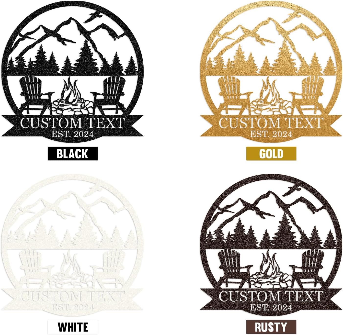 Custom Camping Sign, Metal Signs Wall Art, Outdoor Mountain Campfire Signs, Fire Pit Family Name Sign-MetalsignX